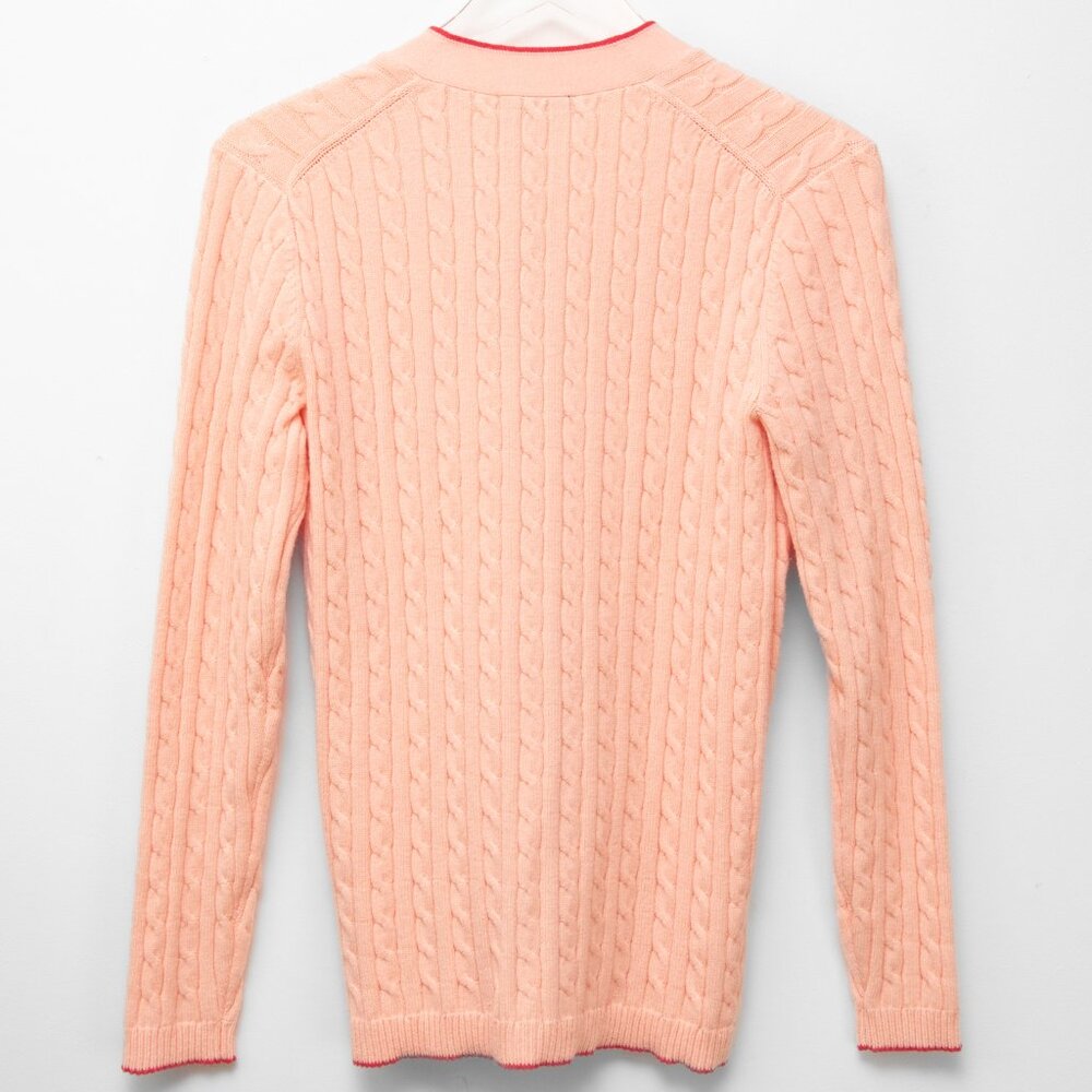 Ann Taylor Cardigan Sweater Cable Knit Boyfriend Tipped Peach Size Small New - Picture 2 of 5